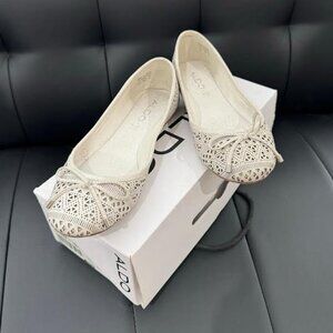 Aldo White Ballet Flats with Bow Size 7